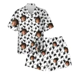 custom face logo halloween black cat hawaiian shirt and shorts set mat design 2
