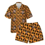 custom face logo halloween black cat hawaiian shirt and shorts set mat design 3