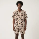 custom face logo halloween black cat hawaiian shirt and shorts set mat design 1
