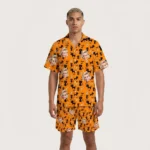 custom face logo halloween black cat hawaiian shirt and shorts set mat design