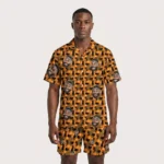 custom face logo halloween black cat hawaiian shirt and shorts set mat design 3