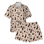 custom face logo halloween black cat hawaiian shirt and shorts set mat design 1