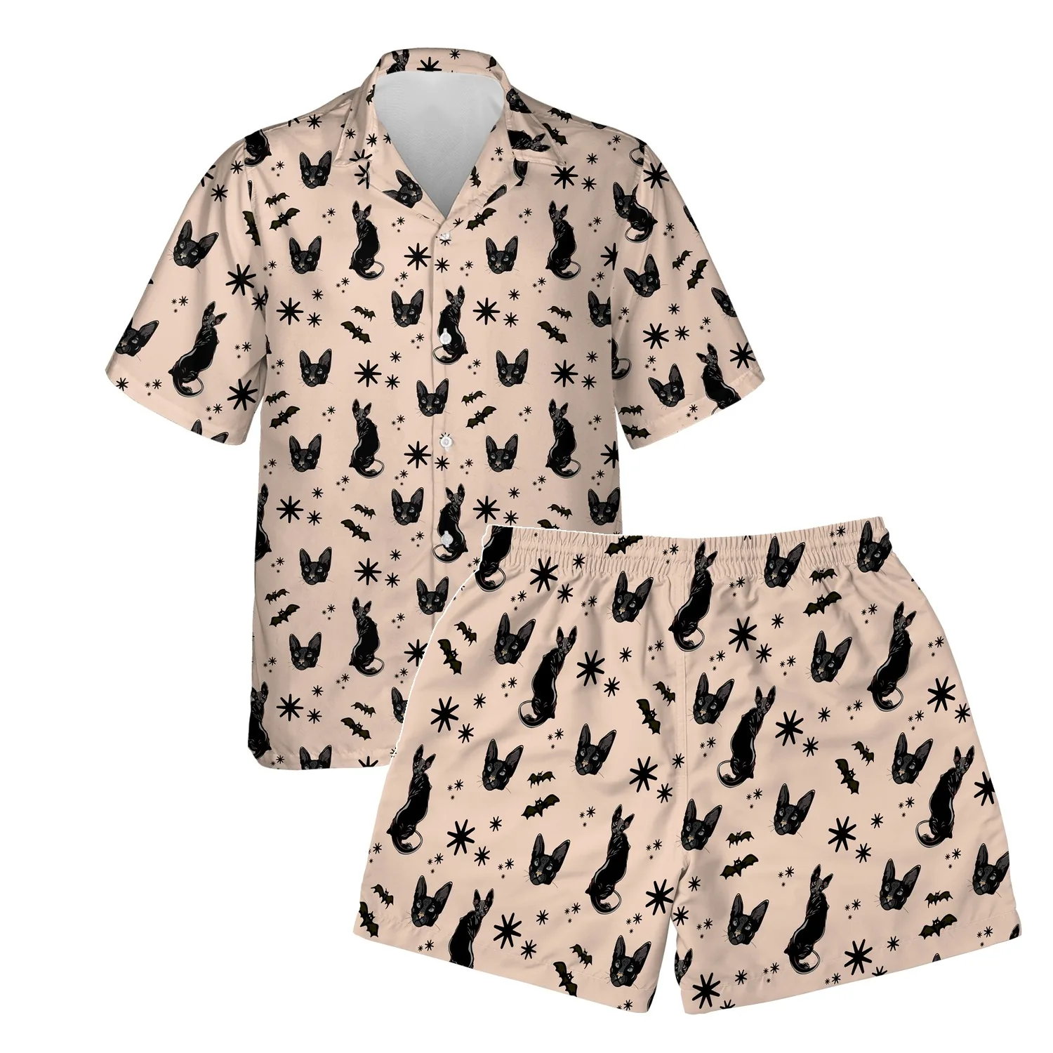 custom face logo halloween black cat hawaiian shirt and shorts set mat design 1 custom face logo halloween black cat hawaiian shirt and shorts set mat design 1