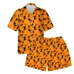 custom face logo halloween black cat hawaiian shirt and shorts set mat design