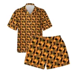 custom face logo halloween black cat hawaiian shirt and shorts set mat design 3
