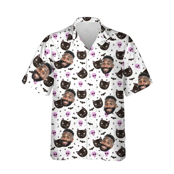 custom face logo halloween black cat hawaiian shirt cat pumpkin shirt 1