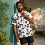 custom face logo halloween black cat hawaiian shirt cat pumpkin shirt design