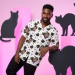 custom face logo halloween black cat hawaiian shirt cat pumpkin shirt design