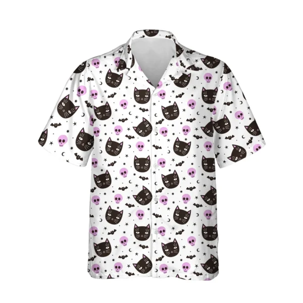 custom face logo halloween black cat hawaiian shirt cat pumpkin shirt design