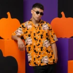 custom face logo halloween black cat hawaiian shirt cute cat party shi design