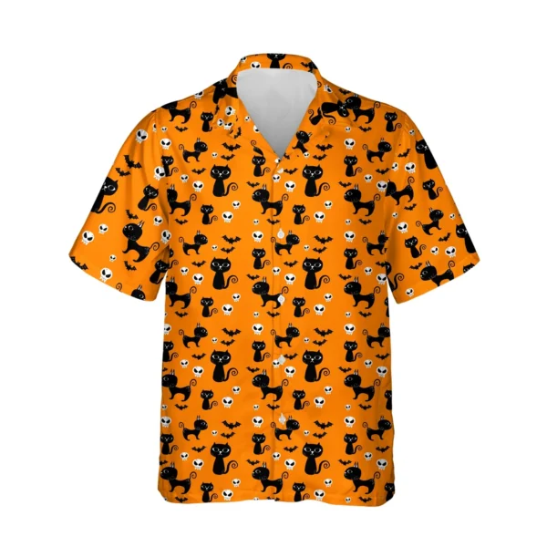 custom face logo halloween black cat hawaiian shirt cute cat party shi design