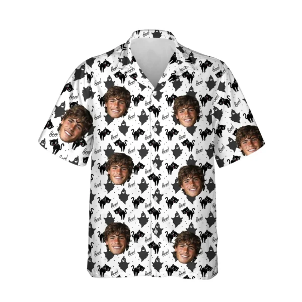 custom face logo halloween black cat hawaiian shirt halloween cat shir 1
