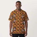 custom face logo halloween black cat hawaiian shirt playful cat aloha design