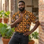 custom face logo halloween black cat hawaiian shirt playful cat aloha design