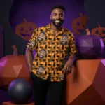 custom face logo halloween black cat hawaiian shirt playful cat aloha design