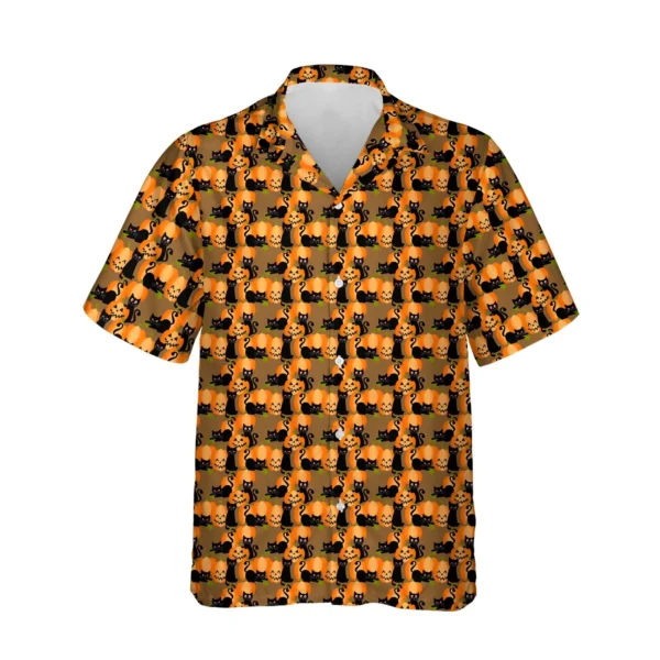 custom face logo halloween black cat hawaiian shirt playful cat aloha design
