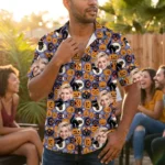 custom face logo halloween black cat hawaiian shirt spooky kitty shirt design