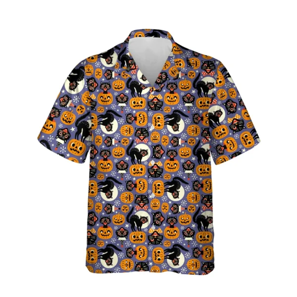 custom face logo halloween black cat hawaiian shirt spooky kitty shirt design
