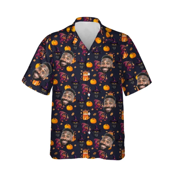 custom face logo halloween black cat hawaiian shirt vintage cat shirt 1