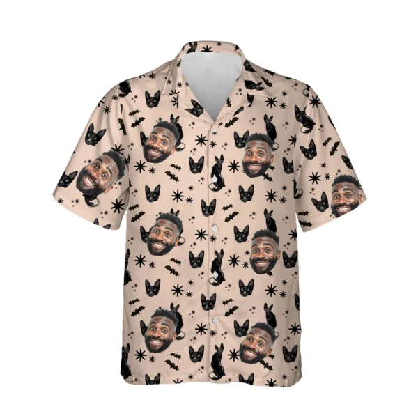 custom face logo halloween black cat hawaiian shirt witchy black cat s 1
