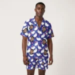 custom face logo halloween ghost hawaiian shirt and shorts set matchin design 1