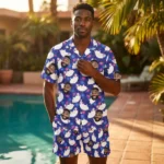 custom face logo halloween ghost hawaiian shirt and shorts set matchin design 1