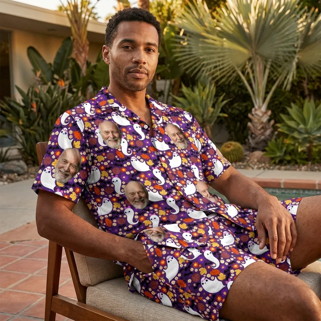 custom face logo halloween ghost hawaiian shirt and shorts set matchin 3 custom face logo halloween ghost hawaiian shirt and shorts set matchin 3