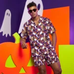 custom face logo halloween ghost hawaiian shirt and shorts set matchin design