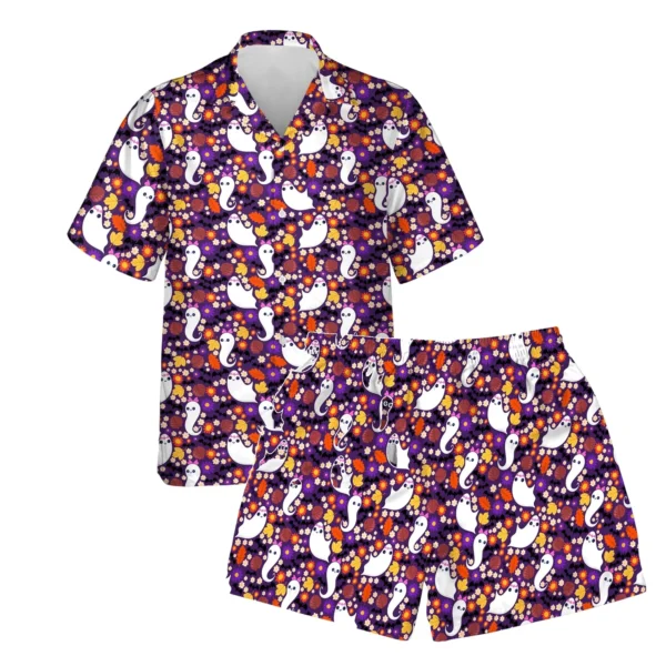 custom face logo halloween ghost hawaiian shirt and shorts set matchin design