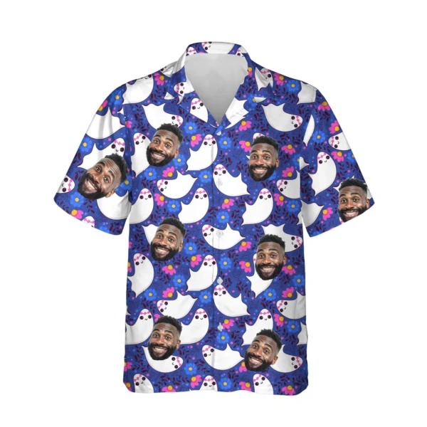 custom face logo halloween ghost hawaiian shirt boo ghost party shirt 1