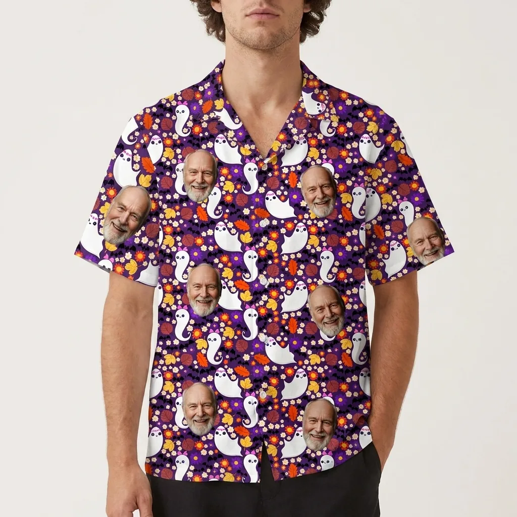 custom face logo halloween ghost hawaiian shirt cute ghost aloha shirt 2 custom face logo halloween ghost hawaiian shirt cute ghost aloha shirt 2