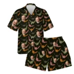 custom face logo halloween gothic bat hawaiian shirt and shorts set co design