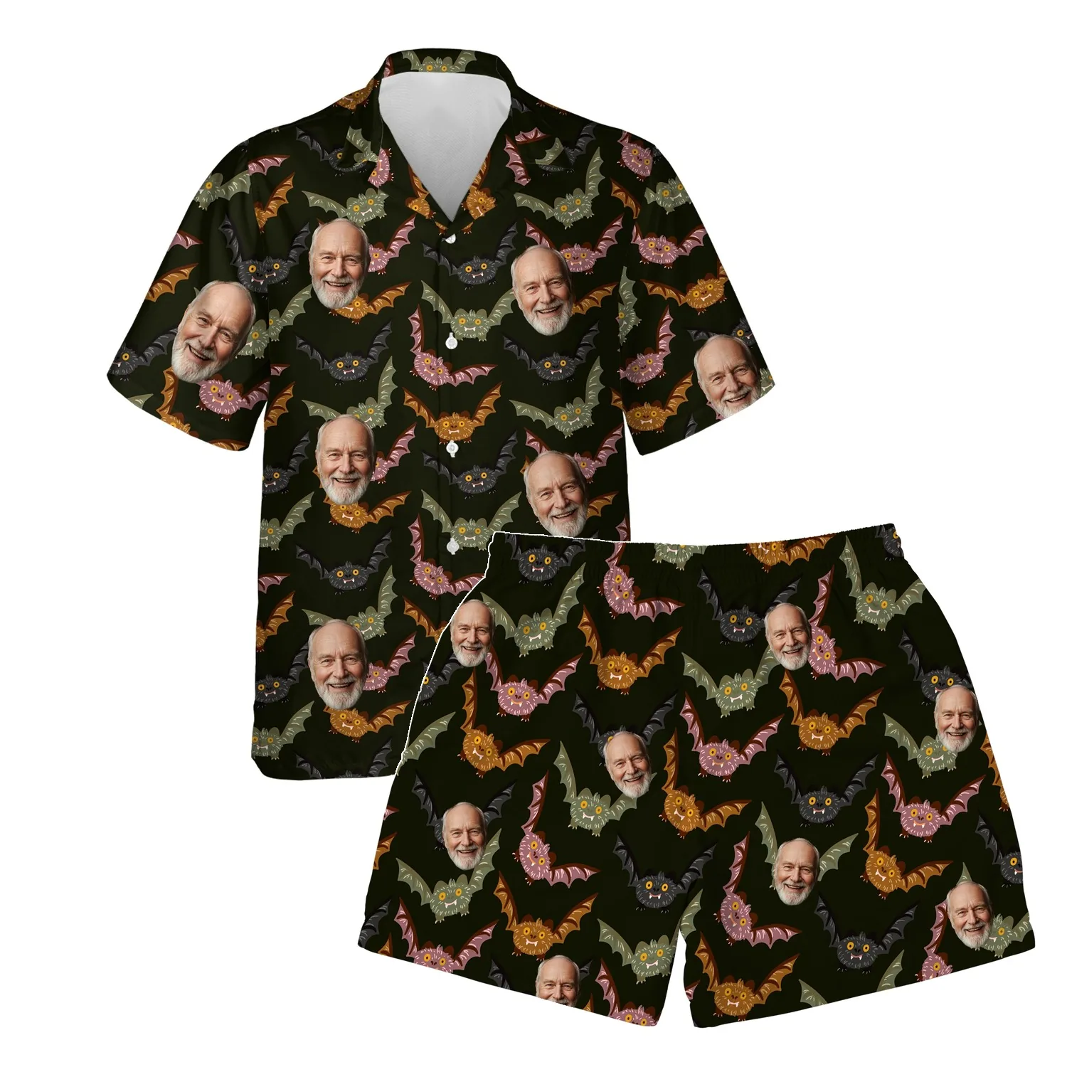 custom face logo halloween gothic bat hawaiian shirt and shorts set co 1 custom face logo halloween gothic bat hawaiian shirt and shorts set co 1