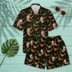 custom face logo halloween gothic bat hawaiian shirt and shorts set co design