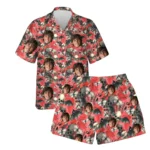 custom face logo halloween gothic bat hawaiian shirt and shorts set ma design 1