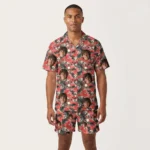 custom face logo halloween gothic bat hawaiian shirt and shorts set ma design 1