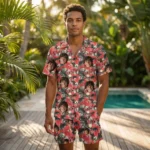 custom face logo halloween gothic bat hawaiian shirt and shorts set ma design 1