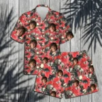 custom face logo halloween gothic bat hawaiian shirt and shorts set ma design 1