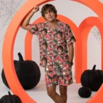 custom face logo halloween gothic bat hawaiian shirt and shorts set ma design 1