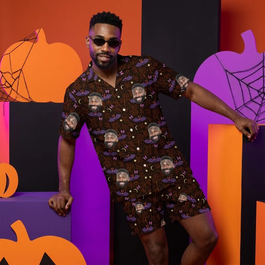 custom face logo halloween gothic bat hawaiian shirt and shorts set ma 5 custom face logo halloween gothic bat hawaiian shirt and shorts set ma 5