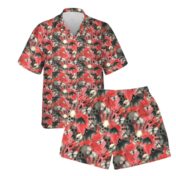 custom face logo halloween gothic bat hawaiian shirt and shorts set ma design 1