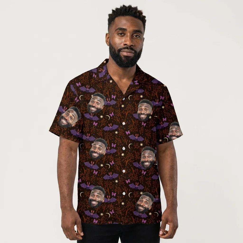 custom face logo halloween gothic bat hawaiian shirt gothic halloween 2 custom face logo halloween gothic bat hawaiian shirt gothic halloween 2