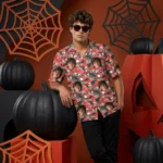 custom face logo halloween gothic bat hawaiian shirt spooky bat aloha design