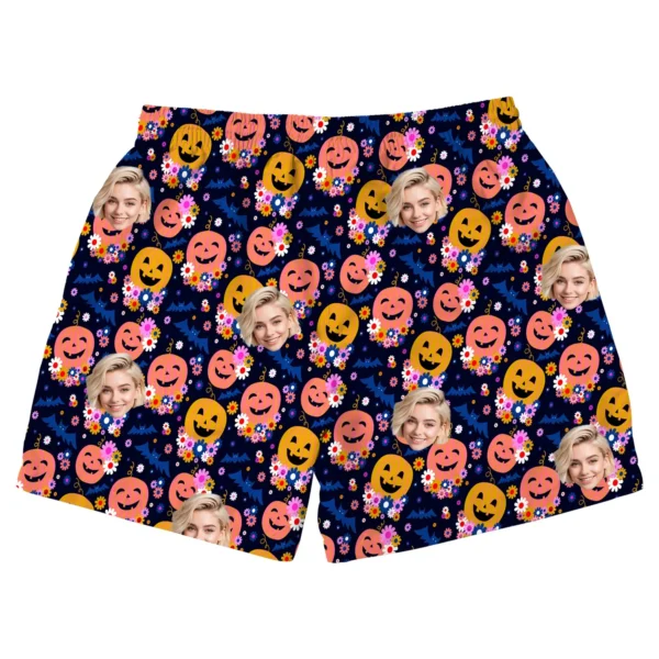 custom face logo halloween pumpkin beach shorts funny personalized swi 1