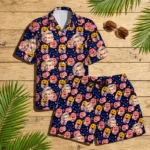 custom face logo halloween pumpkin hawaiian shirt and shorts set compl design