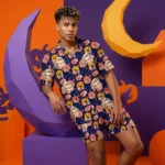 custom face logo halloween pumpkin hawaiian shirt and shorts set compl design