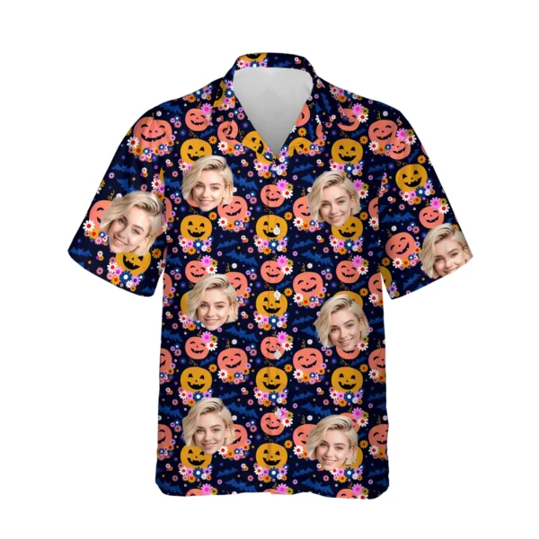 custom face logo halloween pumpkin hawaiian shirt cute pumpkin shirt f 1