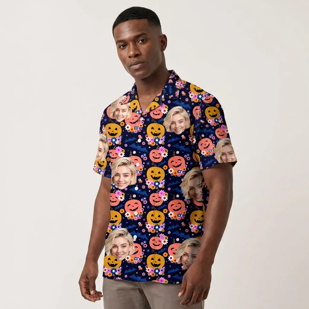 custom face logo halloween pumpkin hawaiian shirt cute pumpkin shirt f 2 custom face logo halloween pumpkin hawaiian shirt cute pumpkin shirt f 2