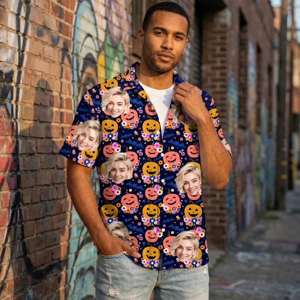 custom face logo halloween pumpkin hawaiian shirt cute pumpkin shirt f 3 custom face logo halloween pumpkin hawaiian shirt cute pumpkin shirt f 3
