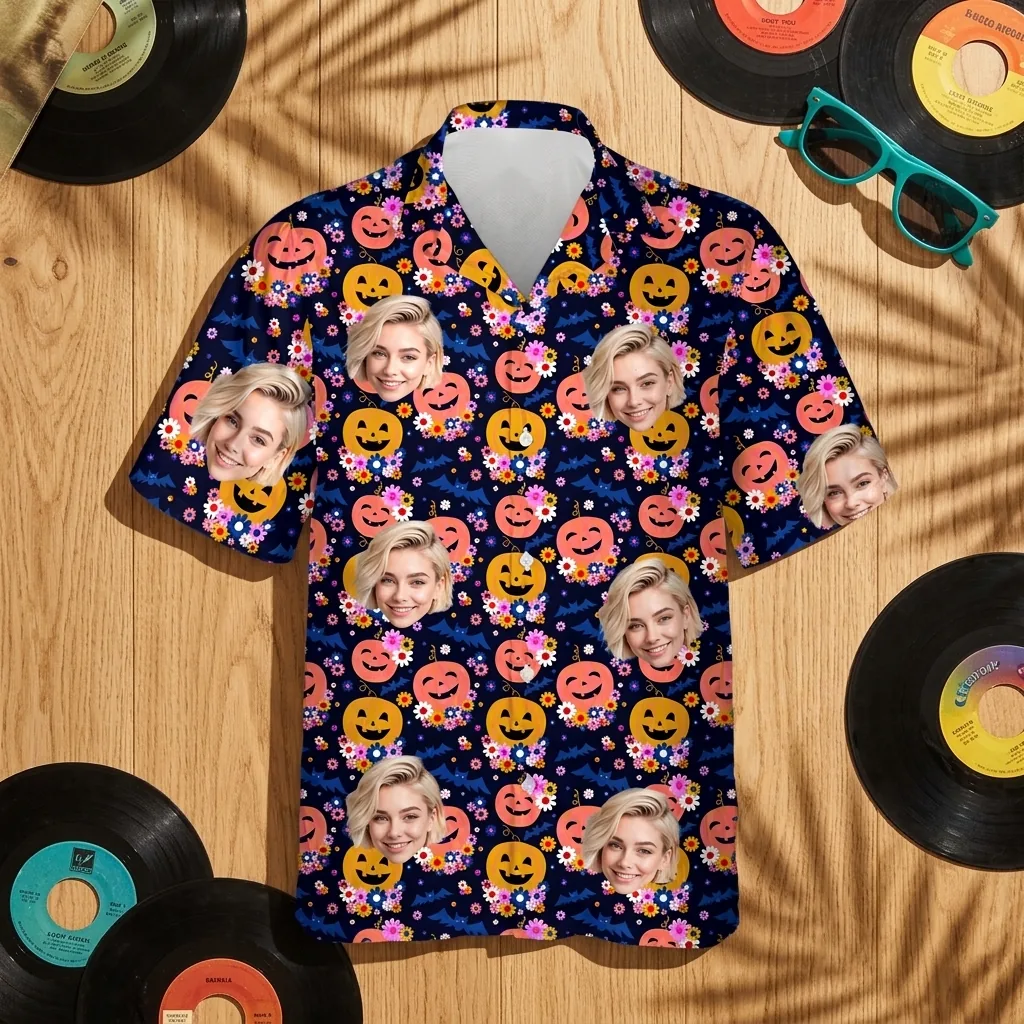 custom face logo halloween pumpkin hawaiian shirt cute pumpkin shirt f 4 custom face logo halloween pumpkin hawaiian shirt cute pumpkin shirt f 4